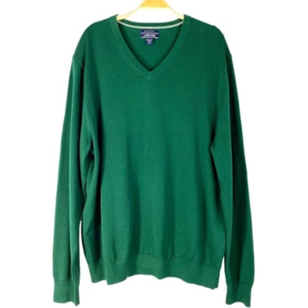 Lands' End Supima Cotton V-Neck‎ Sweater Men XLT Emerald Green Dadcore Preppy